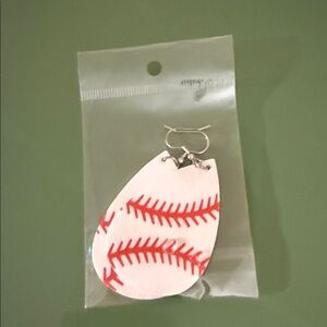 Baseball Stitch Teardrop Earrings - White & Red